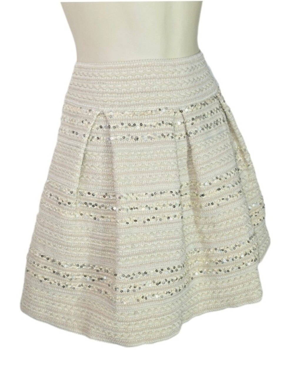 Ginger G Skirt Tweed  Mini Sparkling Sequined Cream Size M